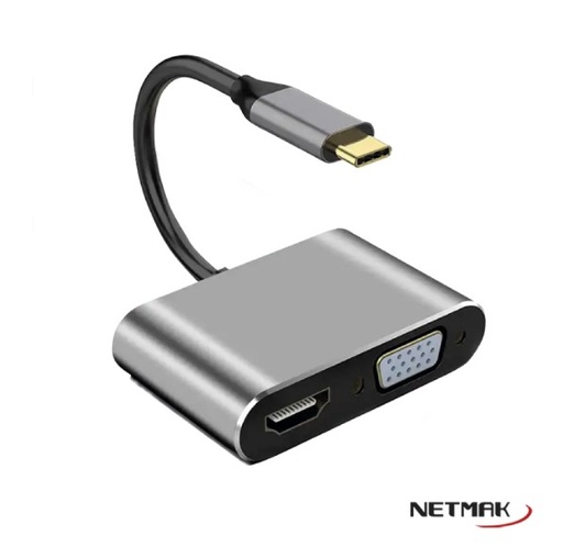 [10003] Netmak Nm-4En1 Hub Adaptador Tipo C 4 En 1 Hdmi + Usb 3.0