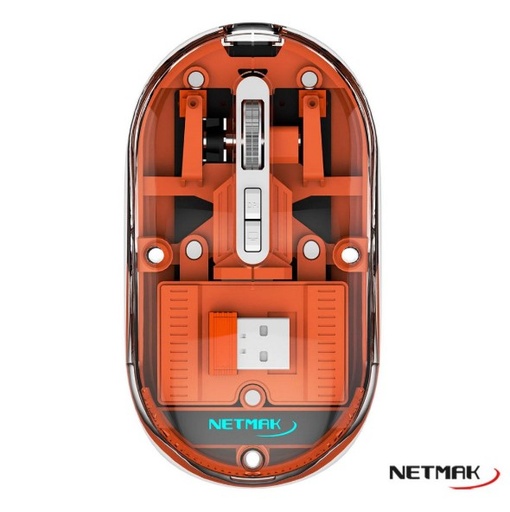 [10014] Netmak Nm-M670-O Mouse Transparente 2.4Ghz Bluetooth 5.0 Naranja