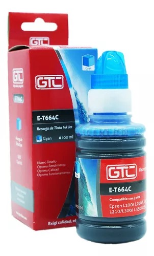 [10221] Gtc Tinta Alternativa Epson 664 Cyan Serie L Sistema Continuo Ink Jet 100Ml